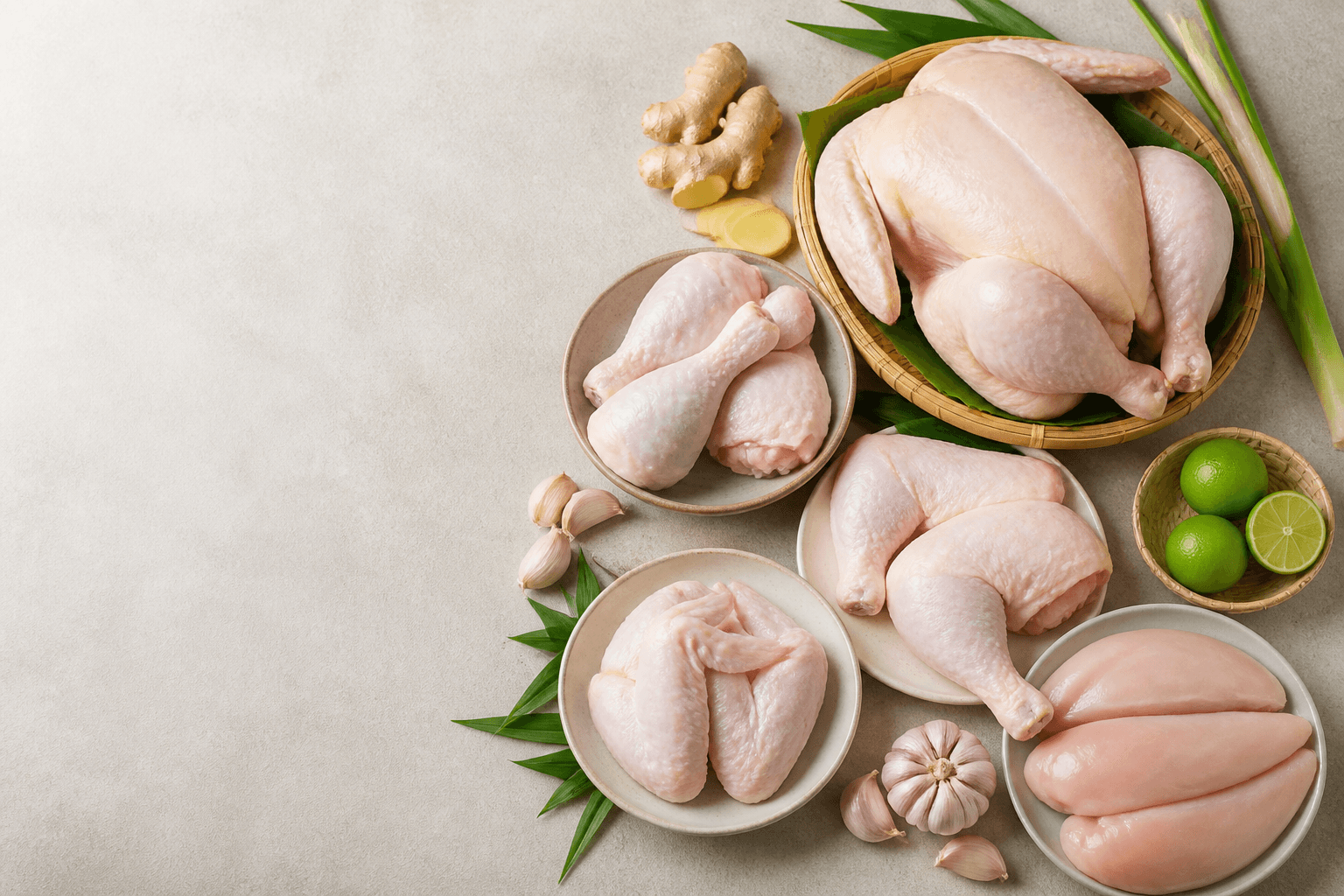 Fresh halal chicken cuts prepared by D'Mans
