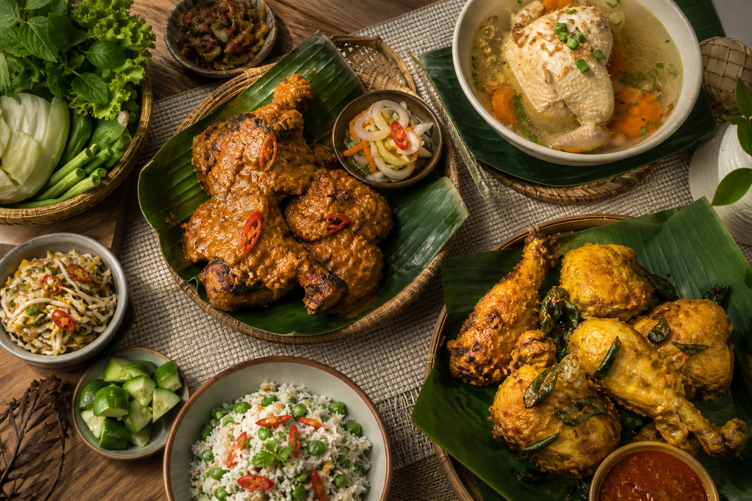 A spread of Malaysian chicken dishes